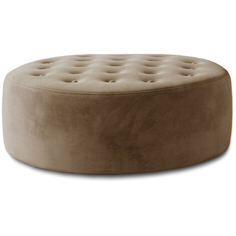 Pouf rond matelassé velours marron clair Styla 70cm