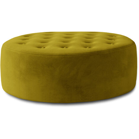 Pouf rond matelassé velours vert anis Styla 70cm