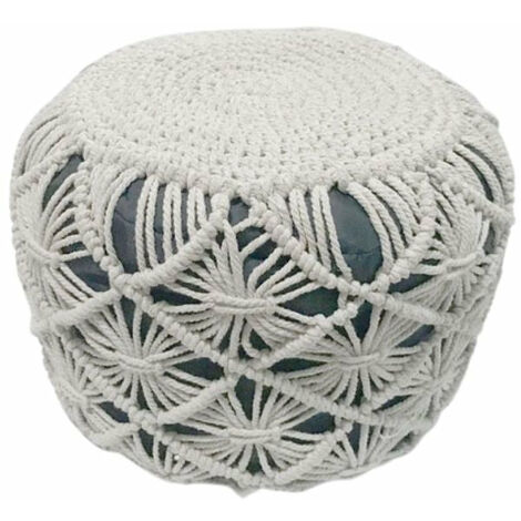 Pouf Rond Tressé en Macramé 40 x 40 x 30 cm - SILUMEN