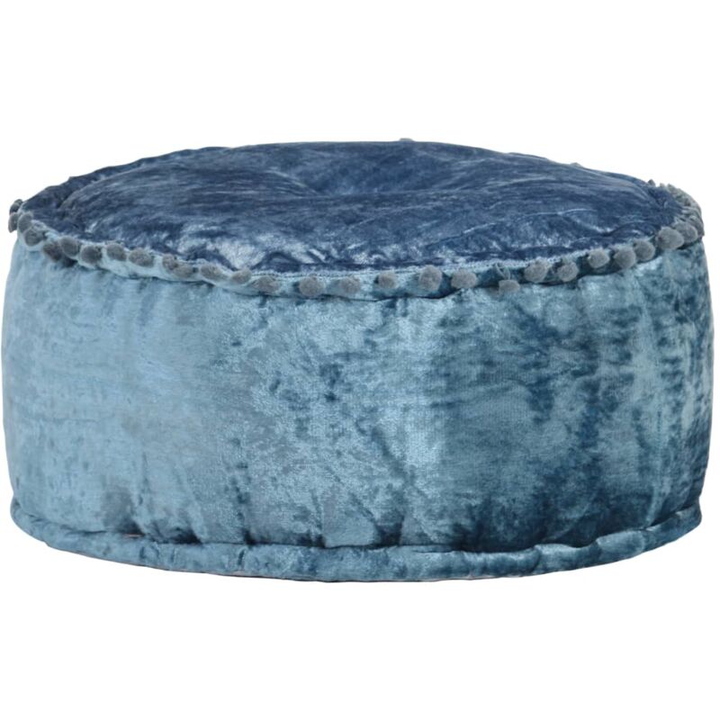 Pouf Rond Velours 40x20 cm Bleu Vidaxl