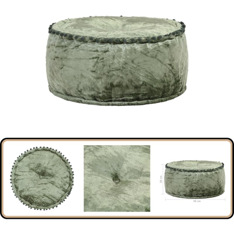 Pouf Rond Velours 40x20 cm Vert - Pouf Rond - Pouf Velours - Pouf Vert - Ottoman - Chaise Relaxante