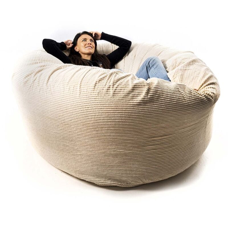Pouf Rond xxl, Déhoussable avec Billes, Velours Côtelé ultra doux Beige, Intérieur pour Salon, Chambre - TiTAN