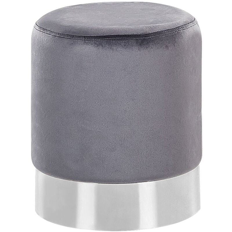 Pouf de Forme Cylindrique fabriqué en Velours Gris avec Base Métallique Argenté pour Salon ou Chambre Glamour et Moderne Beliani
