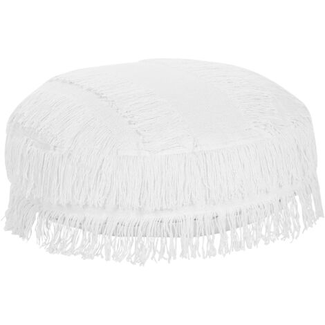 Pouf rotondo in cotone bianco dallo stile boho ⌀ 50 cm Oulad