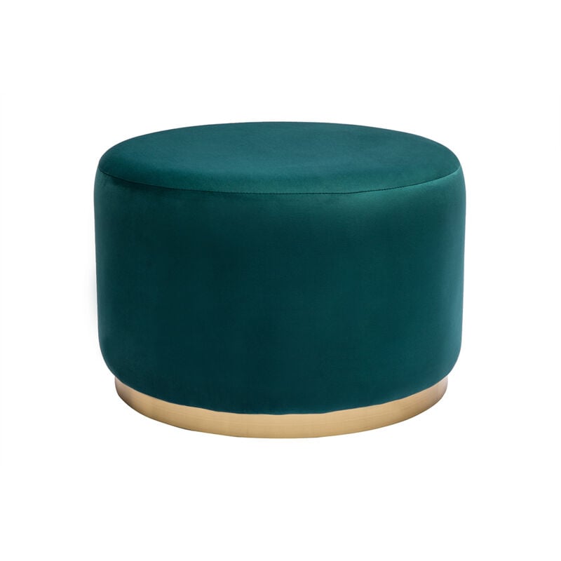 Pouf rotondo in velluto blu petrolio e metallo dorato D54 cm amaya