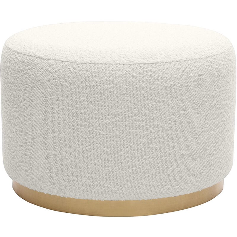 Pouf rotondo in tessuto effetto lana bouclé bianco e metallo dorato D54 cm amaya