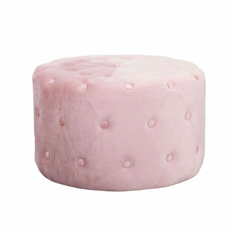 Pouf Rotondo Lavorato Metallo Oro e Seduta Velluto Rosa