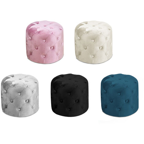 Pouf Salotto/Camera Con Bottoni Imbottito Modello Velvet Parigi In Tinta Unita, misuraPoufcoloreBeige