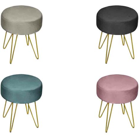 Pouf Salotto/Camera Rotondo Design Moderno Modello Velvet In Tinta Unita, misuraPoufcoloreRosa Antico