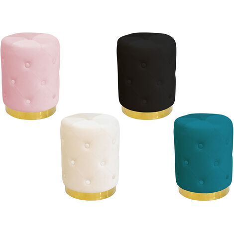 Pouf Salotto/Camera Rotondo Imbottito Modello Velvet Chic Tinta Unita, misuraPoufcoloreCipria