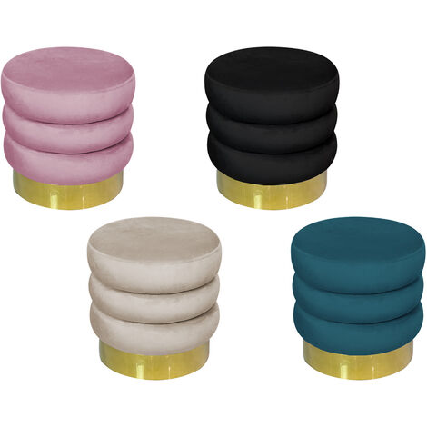 Pouf Salotto/Camera Rotondo Imbottito Modello Velvet Creamy Tinta Unita, misuraPoufcoloreBeige