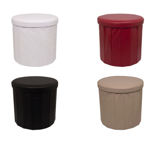 Pouf Salotto Contenitore Ecopelle Rotondo Pieghevole Tinta Unita, misuraPoufcoloreTortora