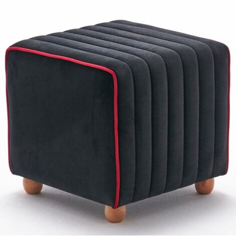 Pouf Sammy 40x40cm Velours Noir bordure Rouge - Noir
