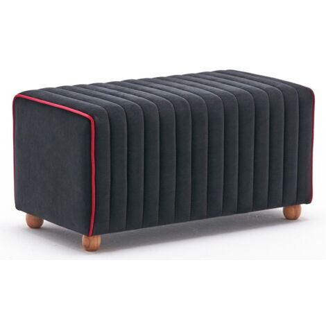 Pouf Sammy 80x40cm Velours Rouge bordure Noir