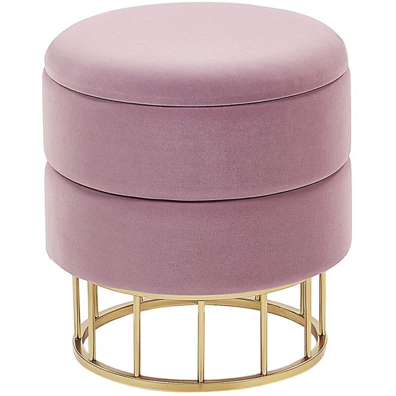 Beliani - Pouf Rosa/gold 42 Cm Höhe Mit Stauraum Samtstoff Goldener Unterteil Runde Form Wohnzimmer Schlafzimmer Flur Modern