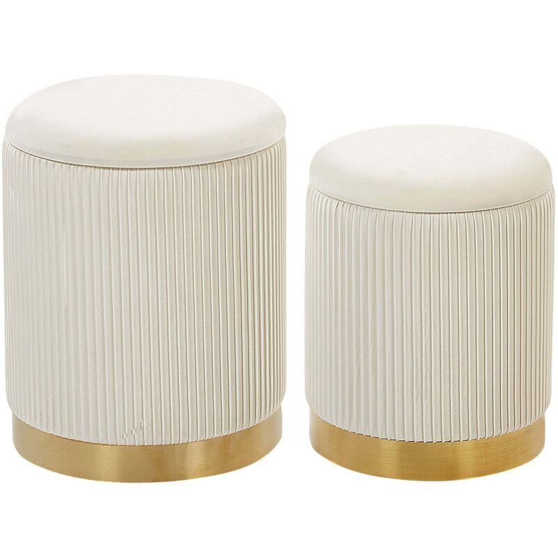 Beliani Pouf Mit Stauraum 2er Set Miramar Samtstoff Weiß