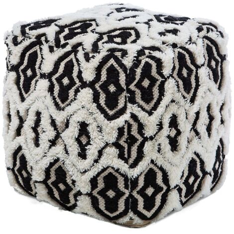 Pouf Schwarz/Weiß Wolle/Baumwolle Dekomuster 45 x 45 cm Quadrat Boho