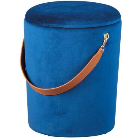 pouf "secchiello" in velluto blu con maniglia, 35x35x45 cm