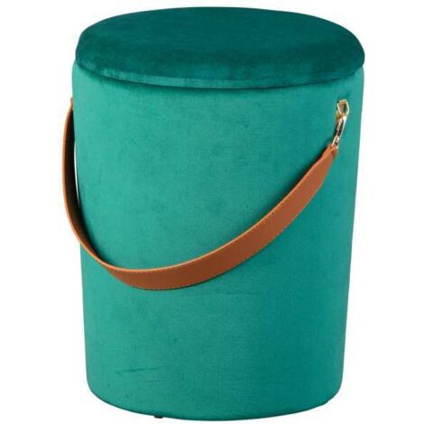 pouf "secchiello" in velluto verde con maniglia, 35x35x45 cm