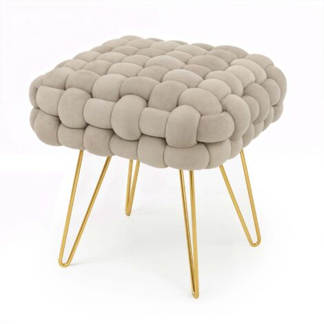 Pouf sgabello in velluto intrecciato 38 cm DOTTY Beige Polvere