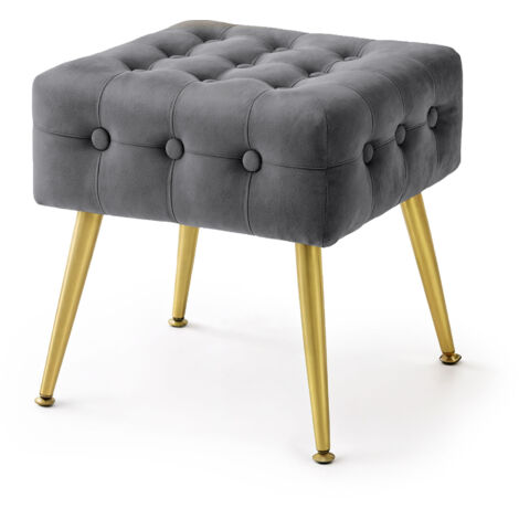 Pouf sgabello in velluto trapuntato 40 cm QUADRA Grigio Scuro