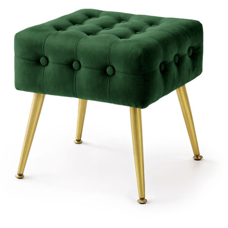 Pouf sgabello in velluto trapuntato 40 cm QUADRA Verde Bottiglia