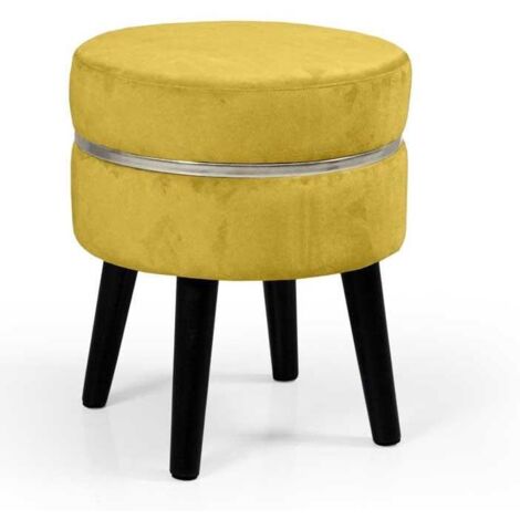 POUF SGABELLO POGGIAPIEDI TONDO STRUTTURA IN LEGNO SEDUTA IN VELLUTO COLORE OCRA 35  41H CM GAMBE NERE