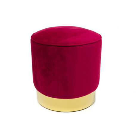 Pouf Sgabello Poggiapiedi Velluto Base Dorata Rotondo moderno Living Bordeaux