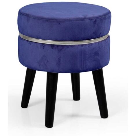 Pouf Sgabello Rotondo Blu Design Moderno Poggiapiedi con Rivestimento in Velluto