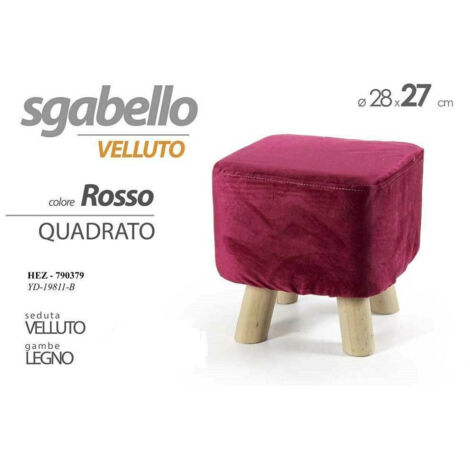 Pouf Sgabello Velluto Colore Blu Rosso Verde Quadrato Tondo Gambe Legno 28x27cm       Rouge-carré -
