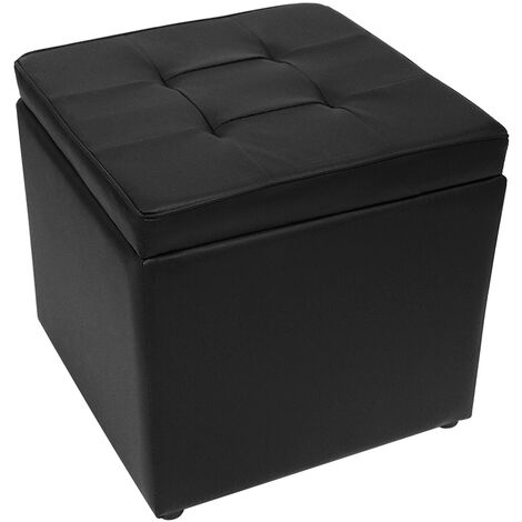 Pouf Simili Cuir, Tabouret Recipient, Repose-Pieds Cube Dimensions: 40 x 40 x 40 cm (HxLxL) - Noir