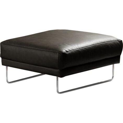 Pouf Spencer en tout cuir italien haut de gamme vachette, coloris noir