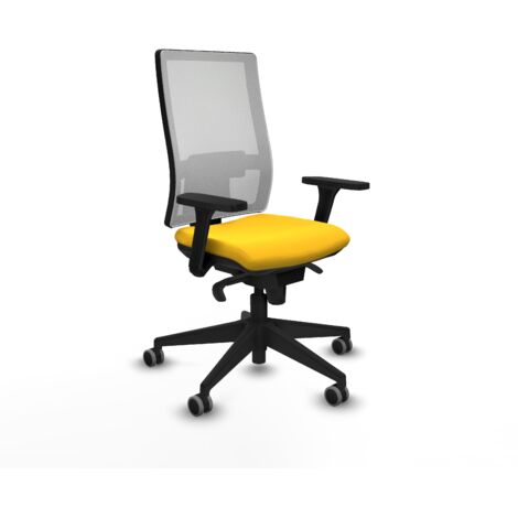 Pouf Synchro in rete bianca similpelle gialla braccioli 3D base piramidale 65 mm ruote gommate