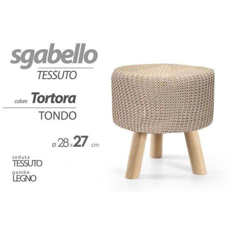Pouf Tabouret Pieds En Bois Tissu Gris Tourterelle 28x27 Cm Rond 827716