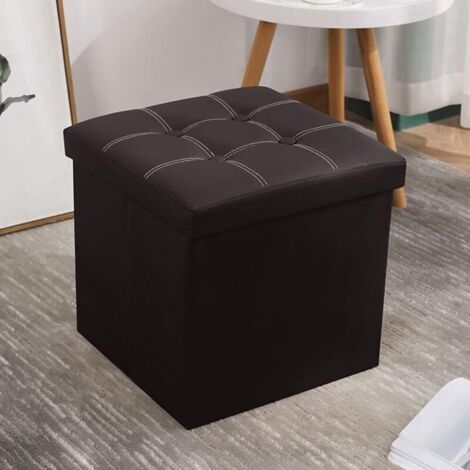Pouf, Tabouret pouf coffre Boîte de rangement repose-pied cube.siège pliable et multifonctionnel 38x38x38cm.Noir - RWPouf