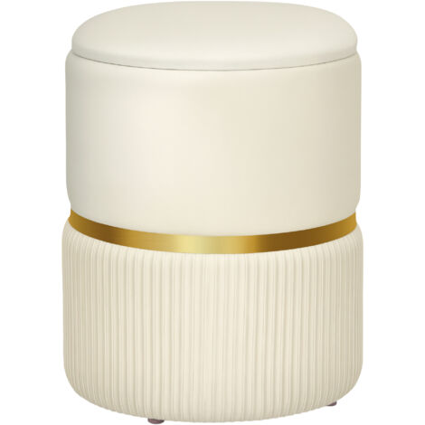 Pouf tabouret repose-pied coffre de rangement en velours côtelé 36 x 36 x 44 cm pour salon chambre beige