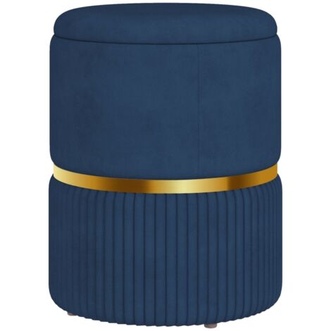 Pouf tabouret repose-pied coffre de rangement en velours côtelé 36 x 36 x 44 cm pour salon chambre bleu