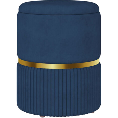 Pouf tabouret repose-pied coffre de rangement en velours côtelé 36 x 36 x 44 cm pour salon chambre bleu