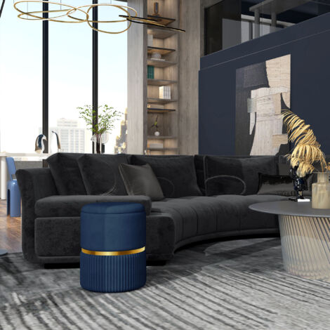 Pouf tabouret repose-pied coffre de rangement en velours côtelé 36 x 36 x 44 cm pour salon chambre bleu