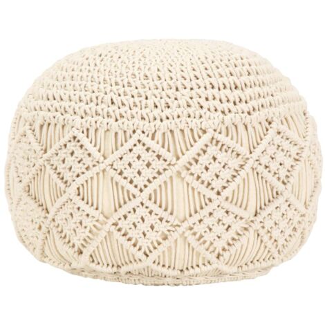 Pouf tabouret repose-pied fait à la main coton tressé 45 x 30 cm coton beige DEC029977