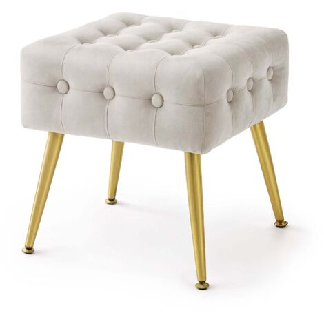 Pouf taburete de terciopelo capitoné 40 cm QUADRA Beige