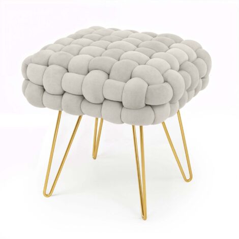 Pouf taburete de terciopelo trenzado 38 cm DOTTY Crema