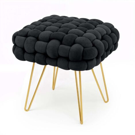 Pouf taburete de terciopelo trenzado 38 cm DOTTY Negro