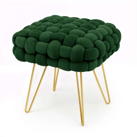 Pouf taburete de terciopelo trenzado 38 cm DOTTY Verde Botella