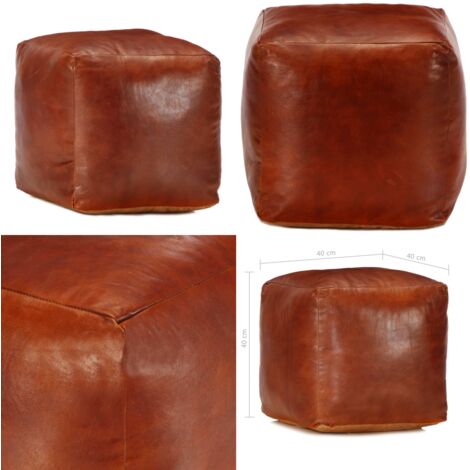 Pouf Tanno 40x40x40 cm in Vera Pelle di Capra - Poggiapiedi in pelle - Seduta in pelle