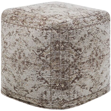 Pouf Taupe Baumwolle quadratisch 42 x 42 cm mit EPS Füllung orientalisches Muster Boho-Stil Deko Fußhocker für Wohnzimmer Schlafzimmer Flur