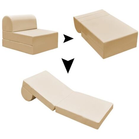 Pouf trasformabile in chaise longue Petra A05 in ecopelle beige 59x72x53