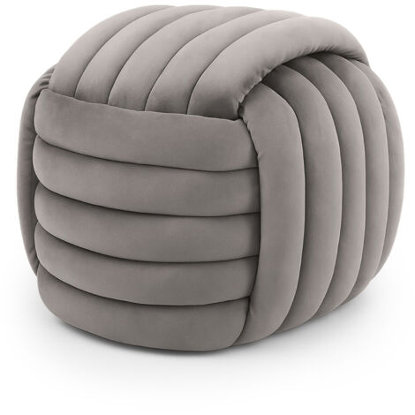 Pouf tressé en velours 53 cm NILO Gris Clair