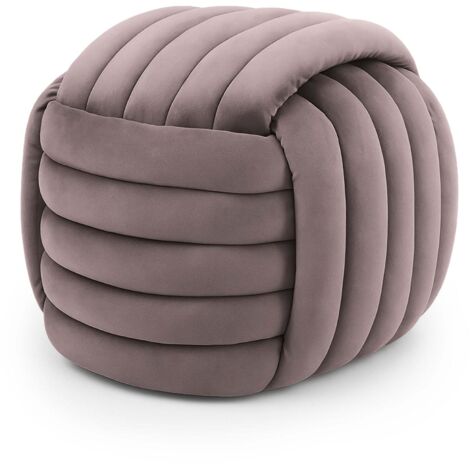 Pouf tressé en velours 53 cm NILO Rose Poudré