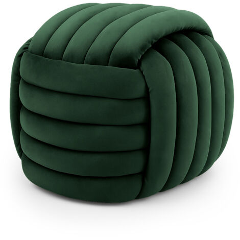 Pouf tressé en velours 53 cm NILO Vert Bouteille